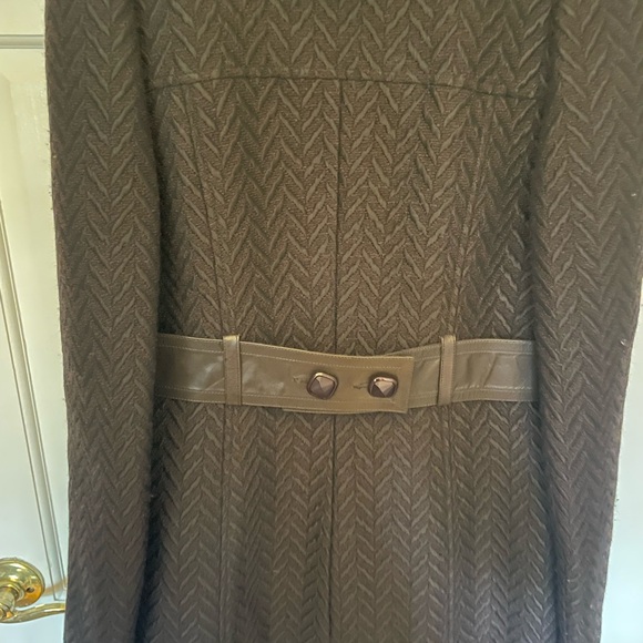 Mackage Coat Cocoa Brown and Black Leather Belt Funnel Collar Size Large - Picture 7 of 11